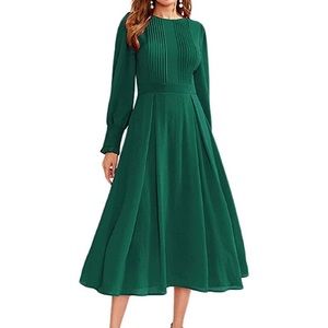 Elegant Long Sleeve Pleated Fit & Flare Dress